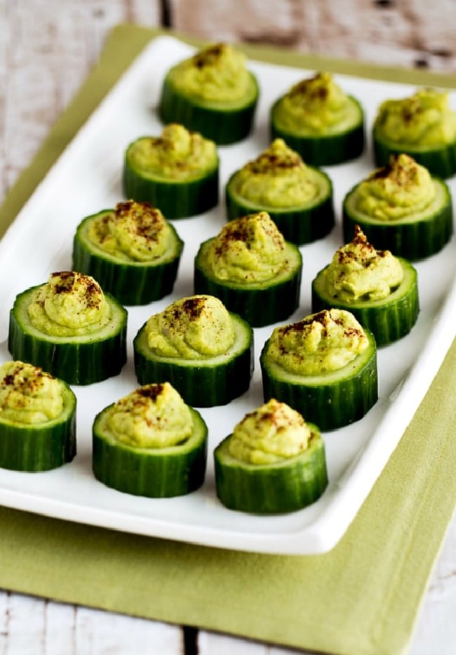 Cucumber Guacamole Keto Appetizers shown on serving plate.