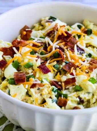 Square image for Loaded Cauliflower Potato Salad in bowl.
