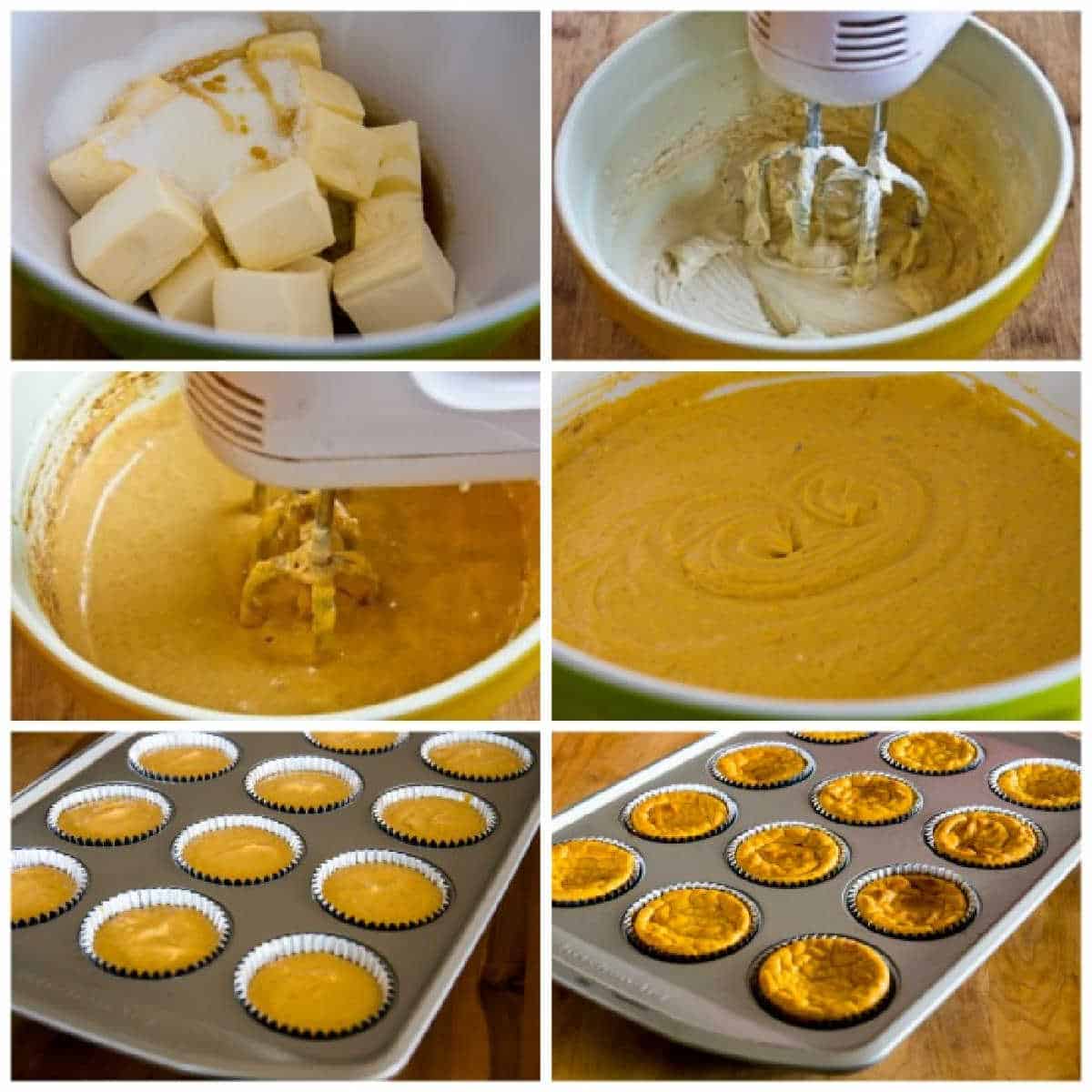recipe steps collage for Mini Pumpkin Cheesecakes