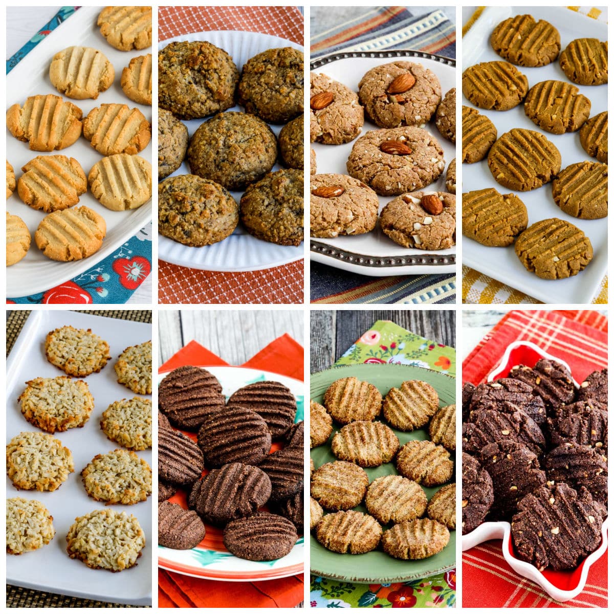 Collage image for My Favorite Flourless Sugar-Free Cookies showing featured recipes.