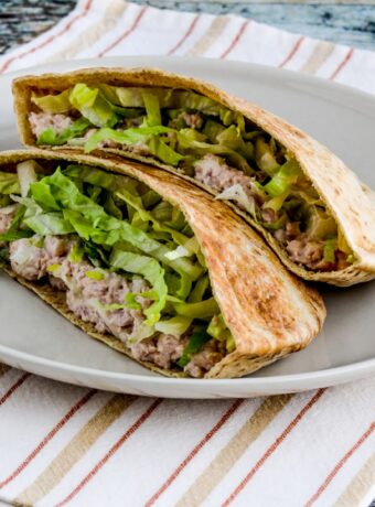 Square image of Deviled ham Spread inside pita bread.