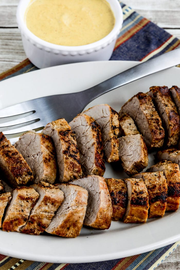 Pork Tenderloin with Mustard Sauce finished pork on serving plate