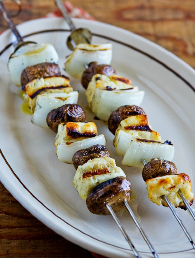 cropped image of Grilled Halloumi Cheese with Mushrooms on serving plate