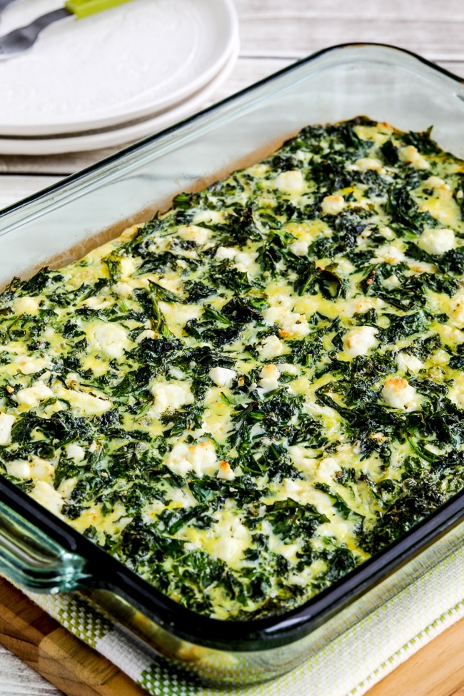 Kale and Feta Breakfast Casserole close-up of finished casserole