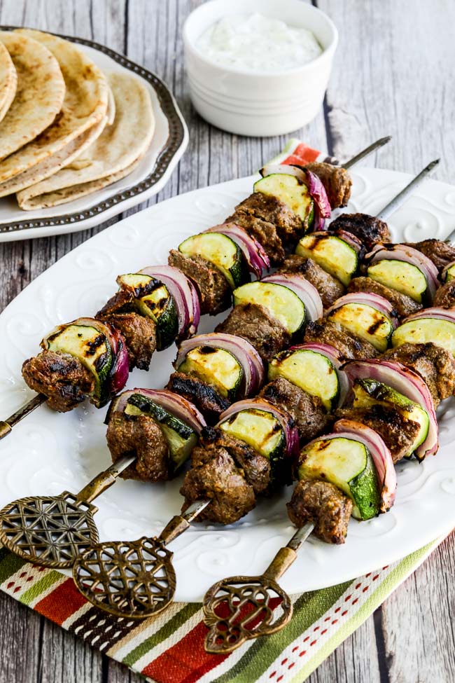 Close-up photo for Low-Carb Lamb Shish Kabobs with Tzatziki Sauce