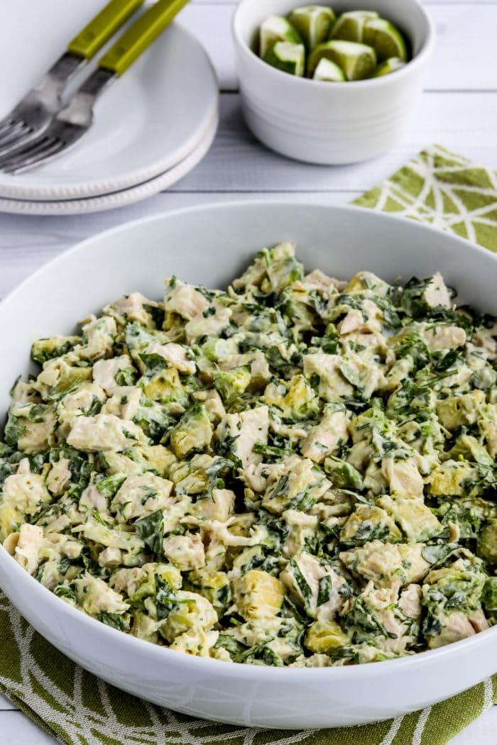 close-up photo of Chicken and Avocado Salad with Lime and Cilantro finished salad in serving bowl