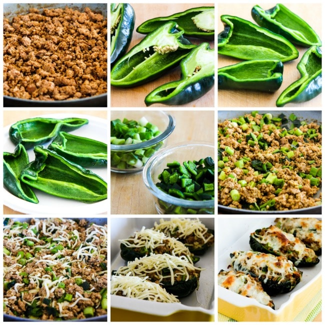 Cheesy Stuffed Poblanos with Ground Turkey process shots collage