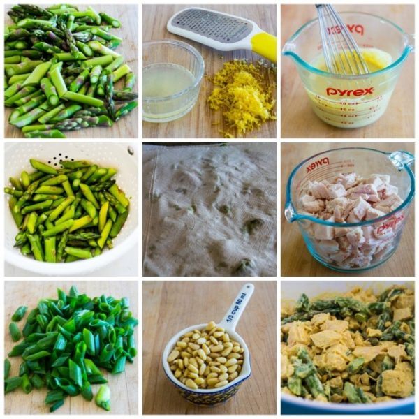 Low-Carb Curried Chicken Salad with Asparagus and Pine Nuts found on KalynsKitchen.com