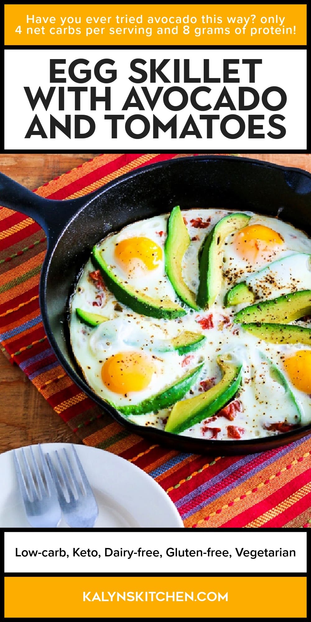 Pinterest image of Egg Skillet with Avocado and Tomatoes