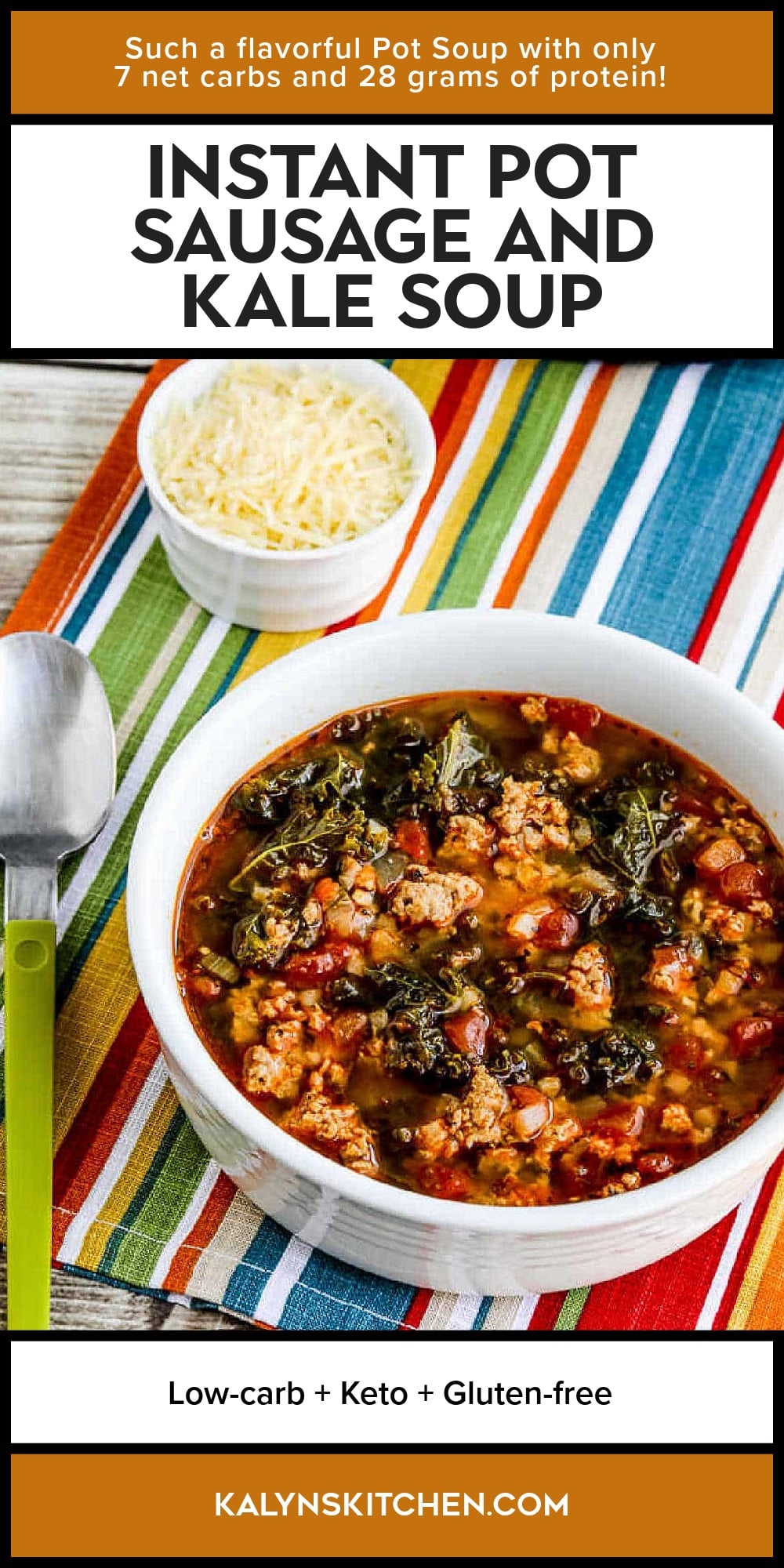 Pinterest image of Instant Pot Sausage and Kale Soup