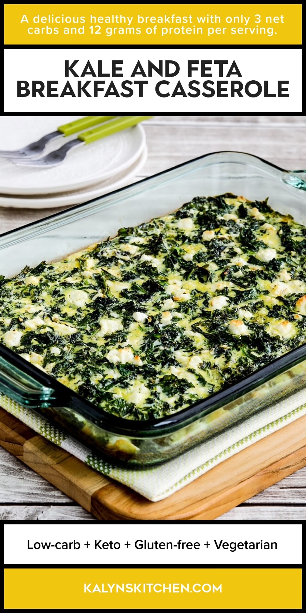 Pinterest image of Kale and Feta Breakfast Casserole