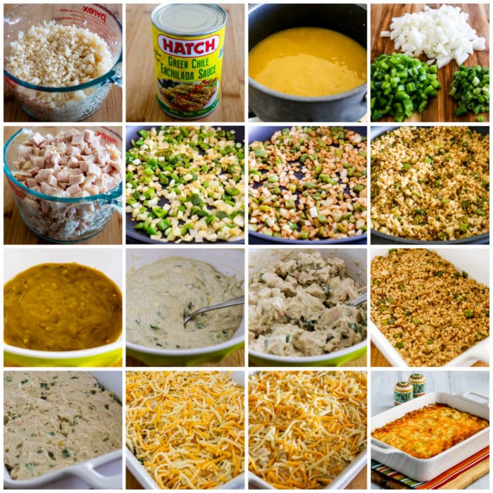 Layered Mexican Casserole with Chicken and Cauliflower Rice process shots collage