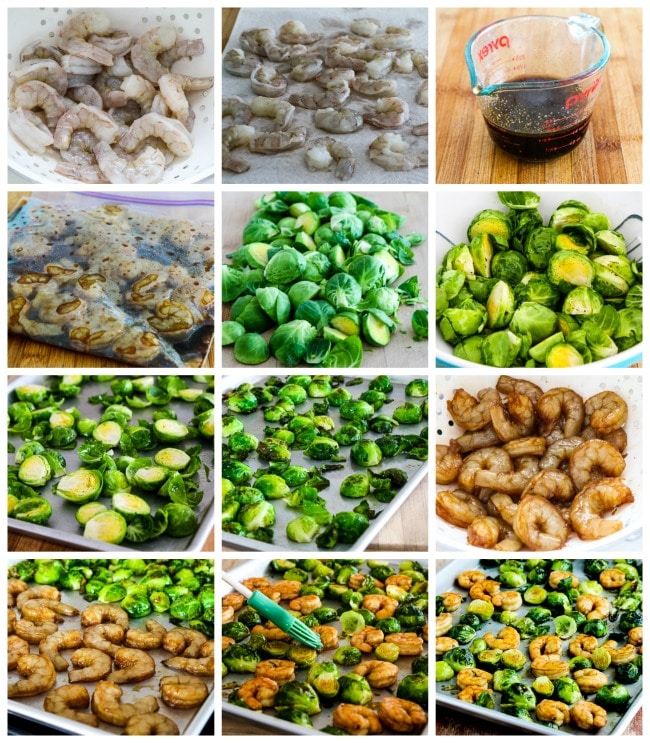 Low-Carb Roasted Asian Shrimp and Brussels Sprouts Sheet Pan Meal process shots collage