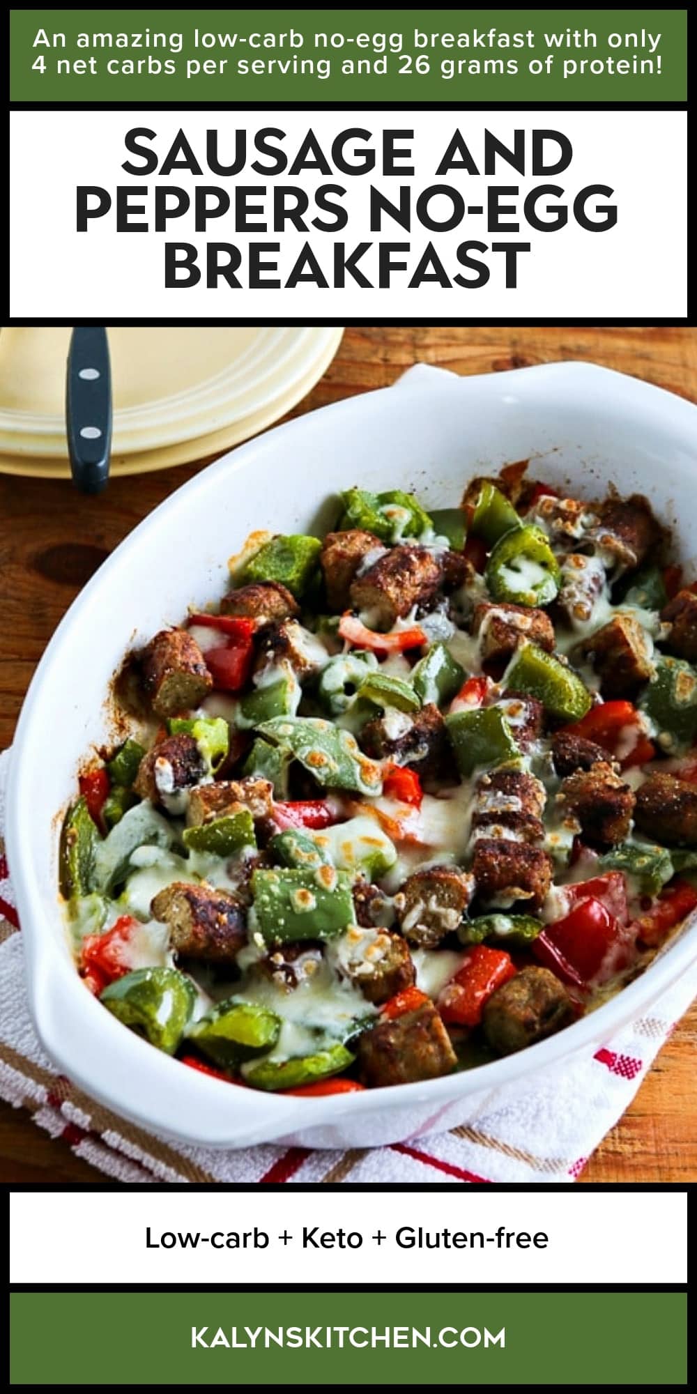 Pinterest image of Sausage and Peppers No-Egg Breakfast