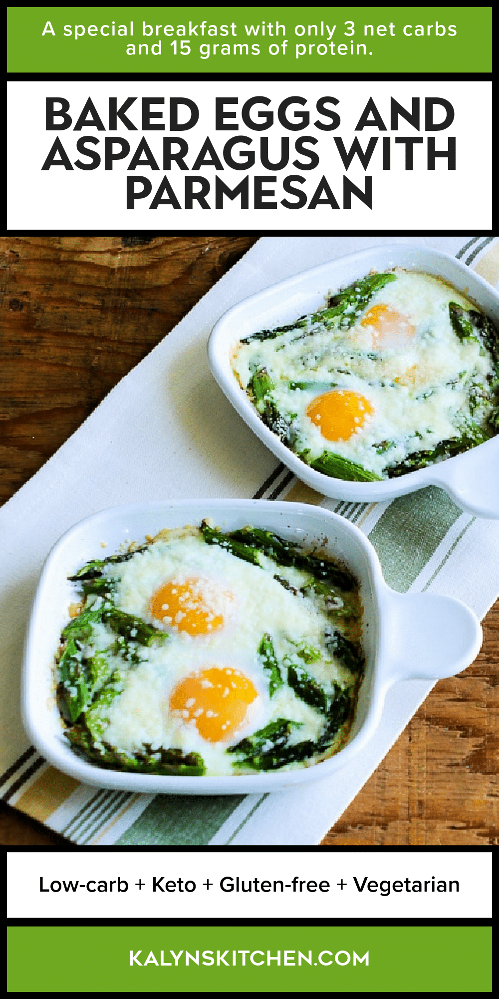 Pinterest image of Baked Eggs and Asparagus with Parmesan